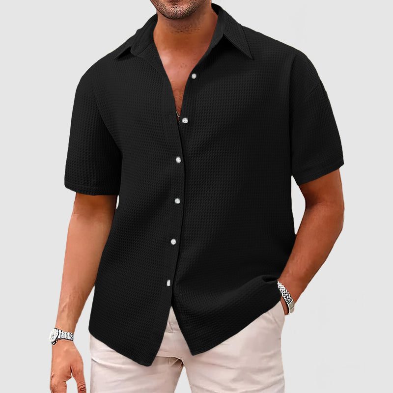 Textured Short Sleeve Button-Down Shirt for Men