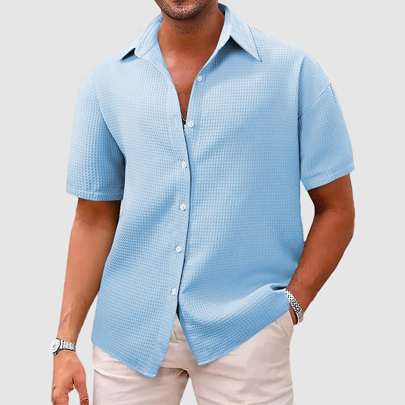 Textured Short Sleeve Button-Down Shirt for Men