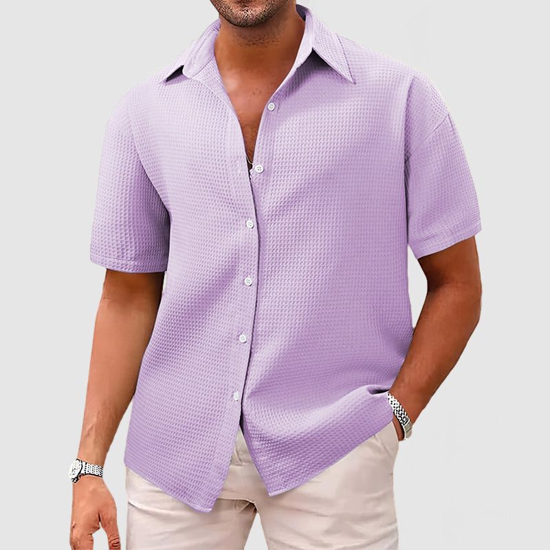 Textured Short Sleeve Button-Down Shirt for Men
