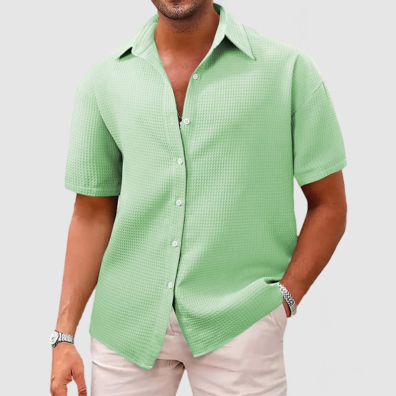 Textured Short Sleeve Button-Down Shirt for Men