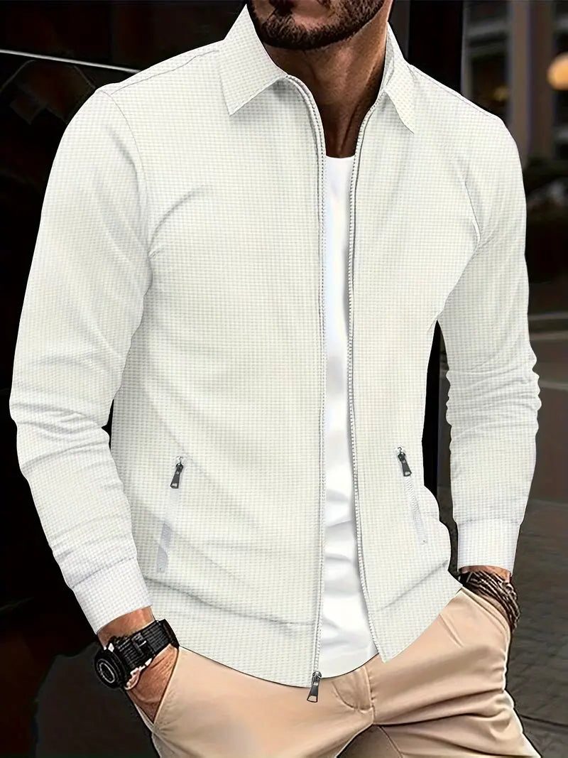 Textured Zip-Up Overshirt for Men