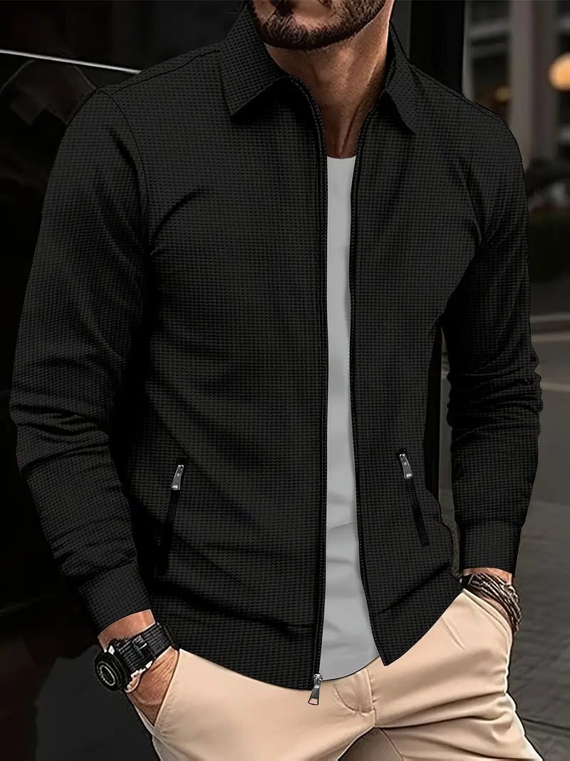 Textured Zip-Up Overshirt for Men