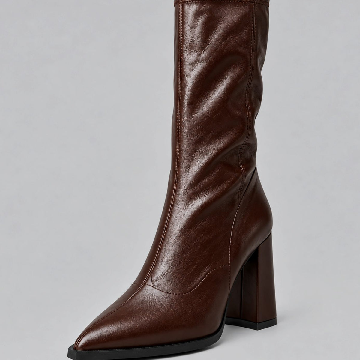 Theodora - Women's Pointed-Toe Knee-High Boots with Block Heel