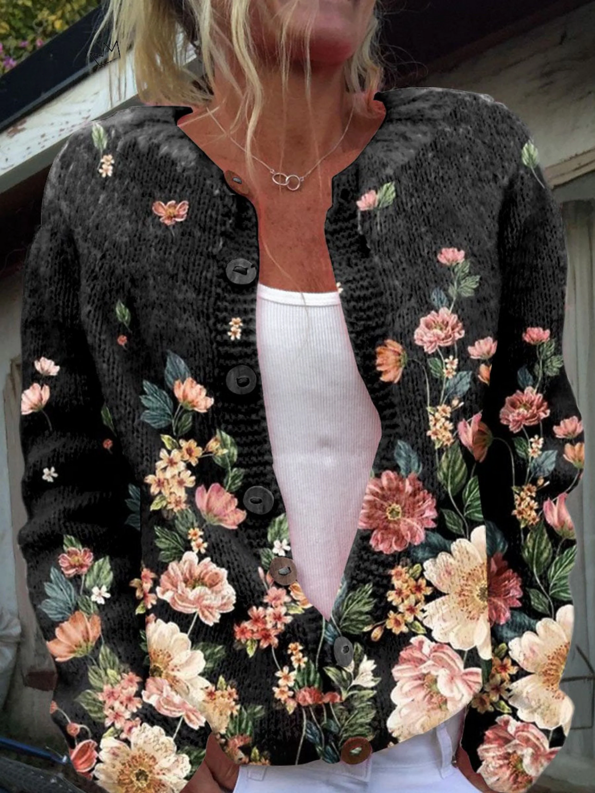 Tess | Floral Print Button-Front Multicolor Cardigan