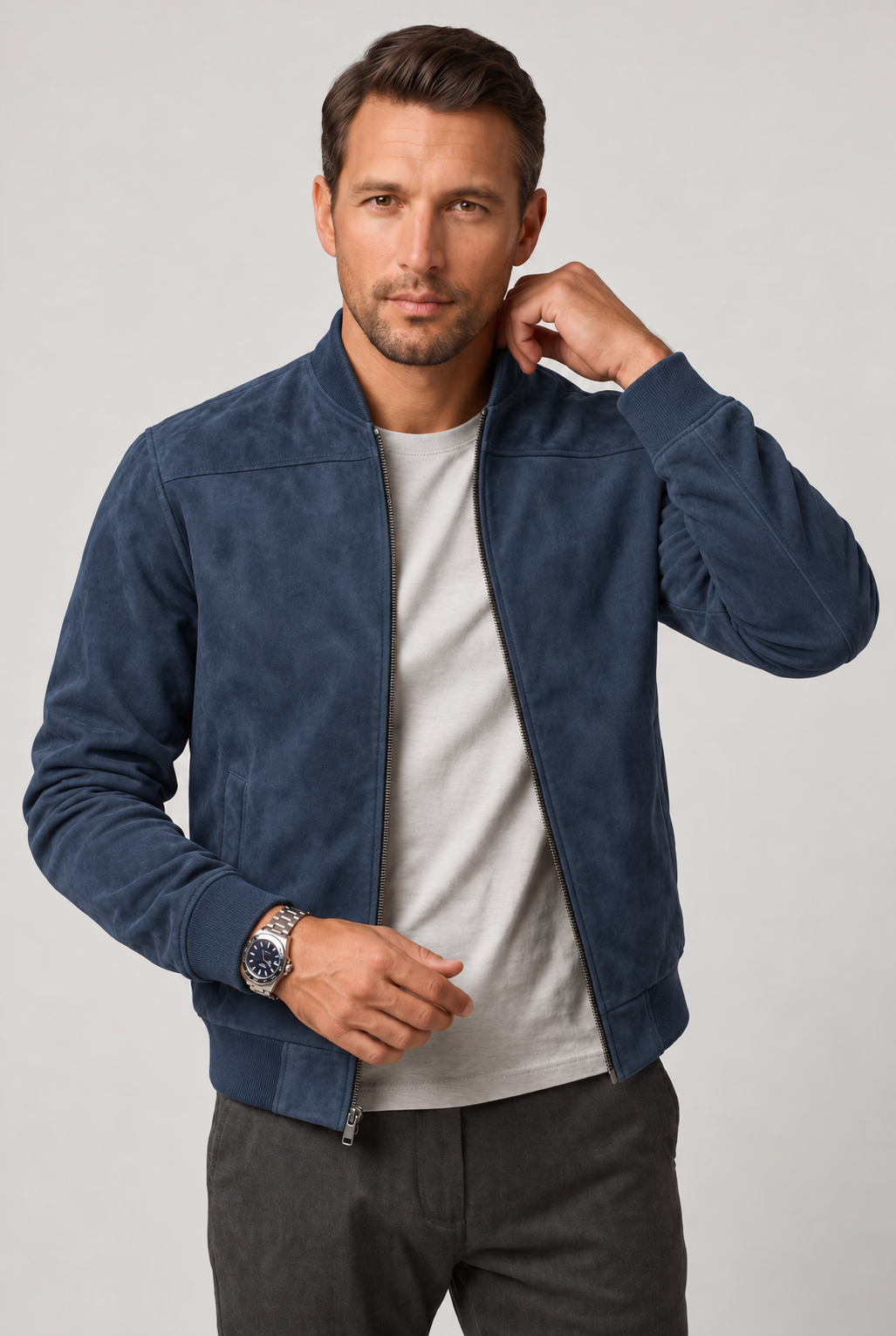 Timo | Men's Suede Zip-Up Bomber Jacket