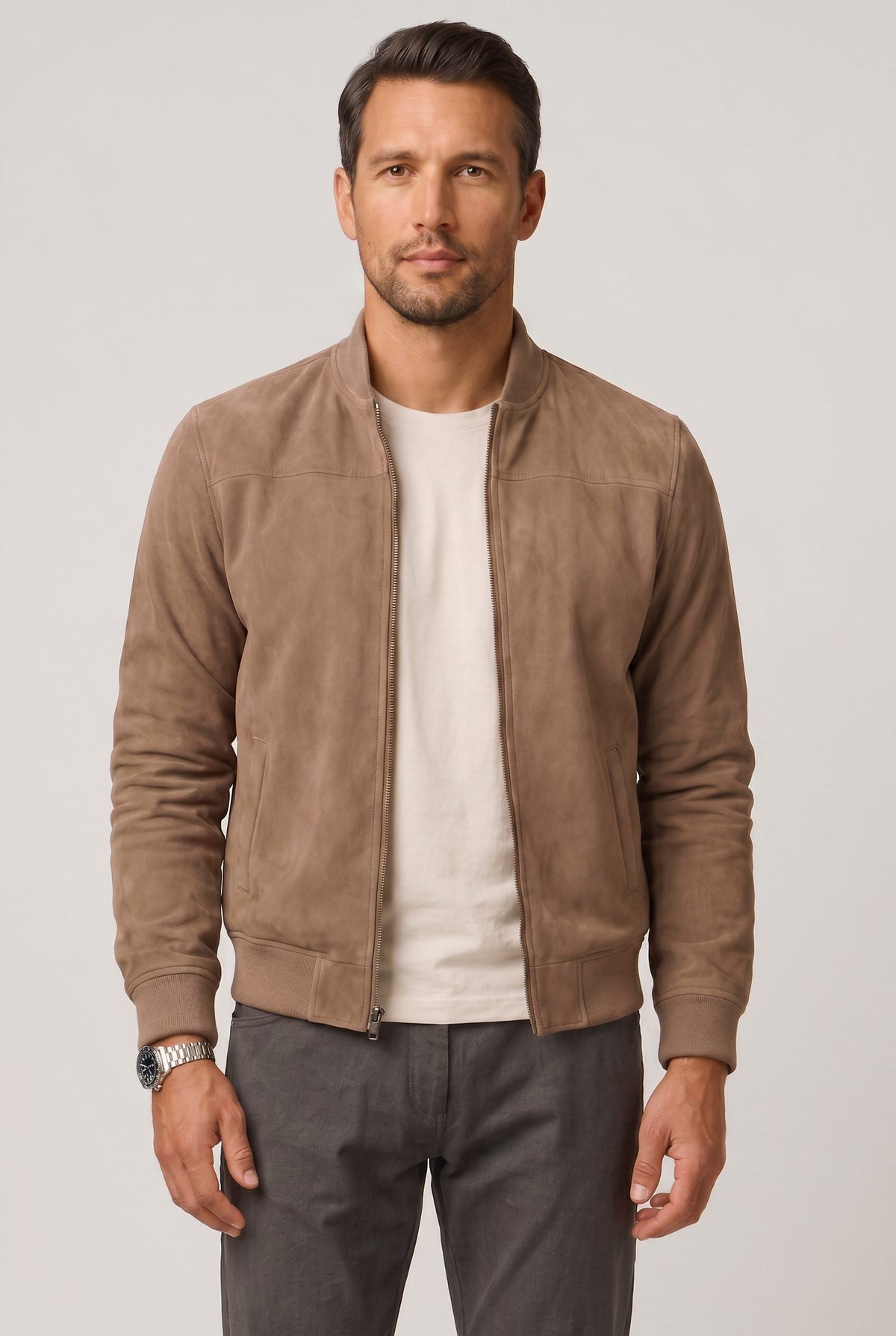Timo | Men's Suede Zip-Up Bomber Jacket