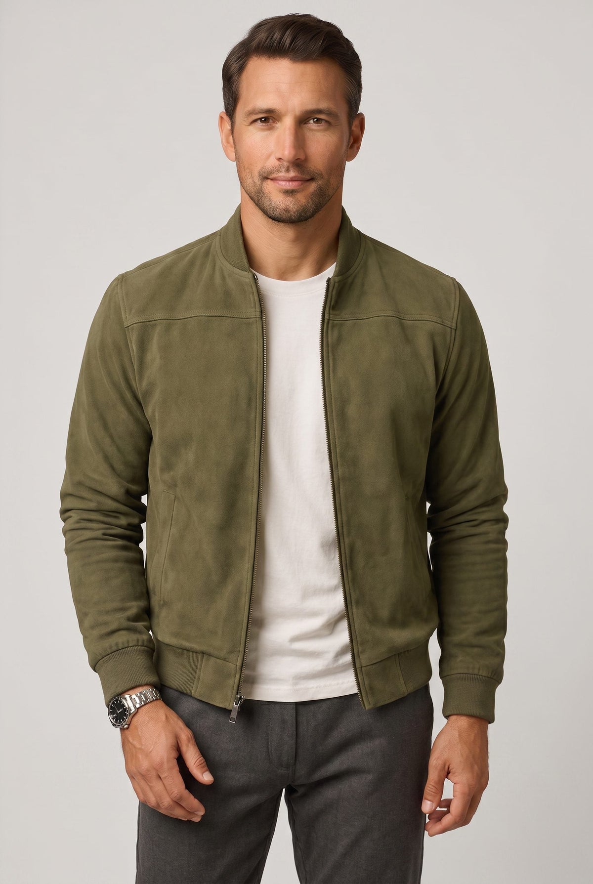 Timo | Men's Suede Zip-Up Bomber Jacket