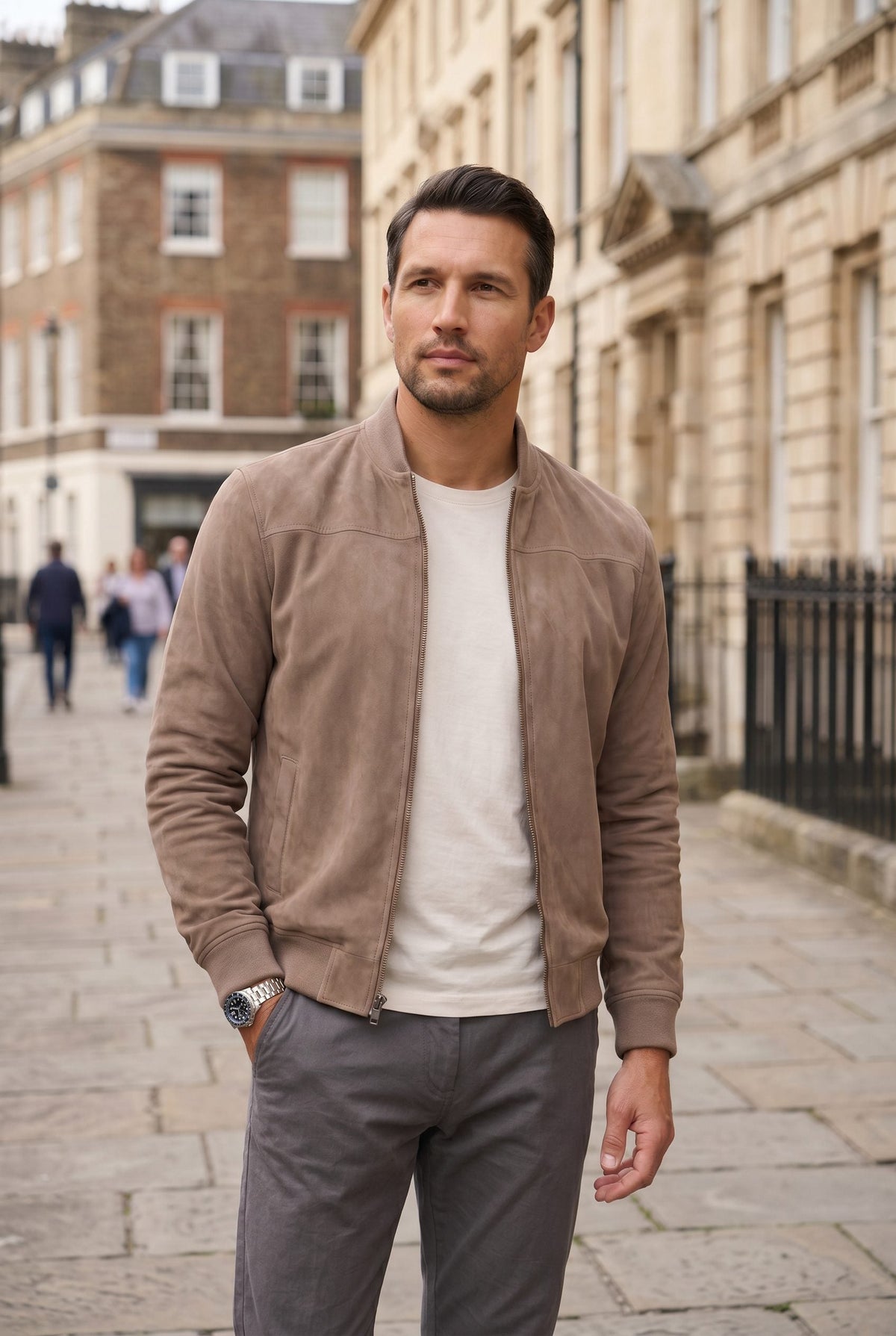 Timo | Men's Suede Zip-Up Bomber Jacket