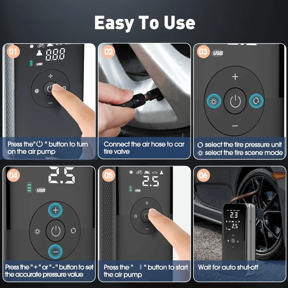 Tire Inflator | Cordless, 15-Second & Built-In LED
