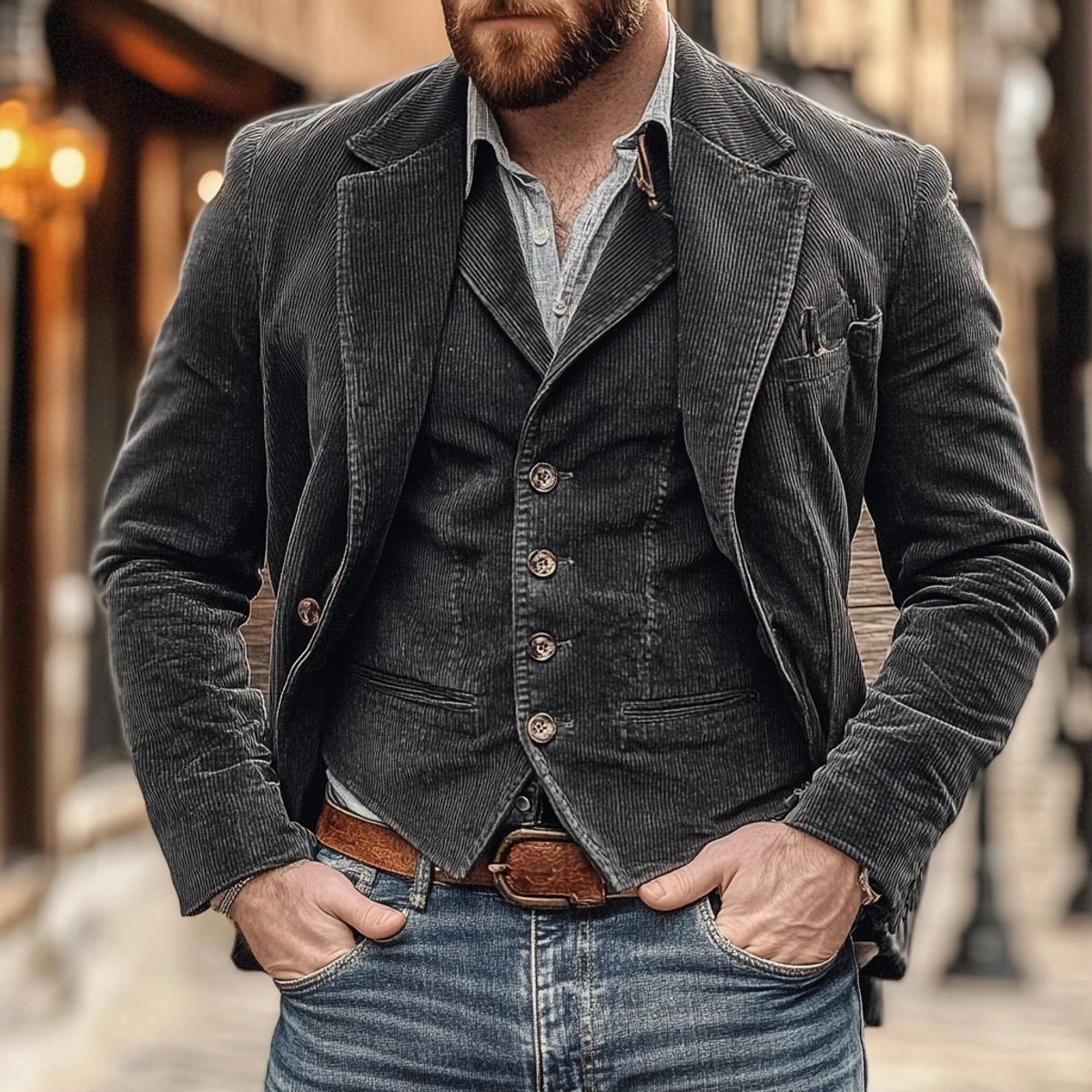 Titus - Men's Ribbed Corduroy Blazer and Matching Vest Set