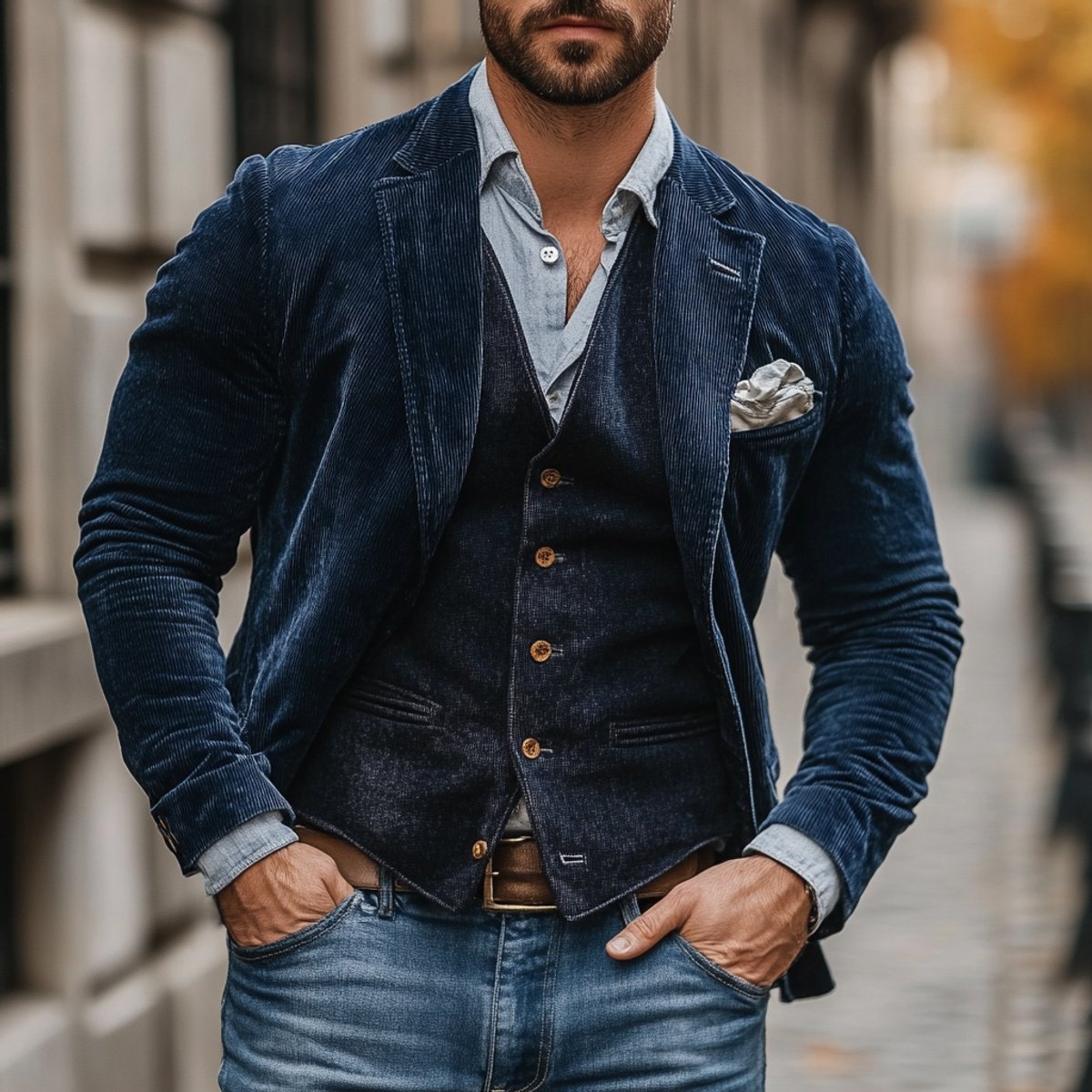 Titus - Men's Ribbed Corduroy Blazer and Matching Vest Set