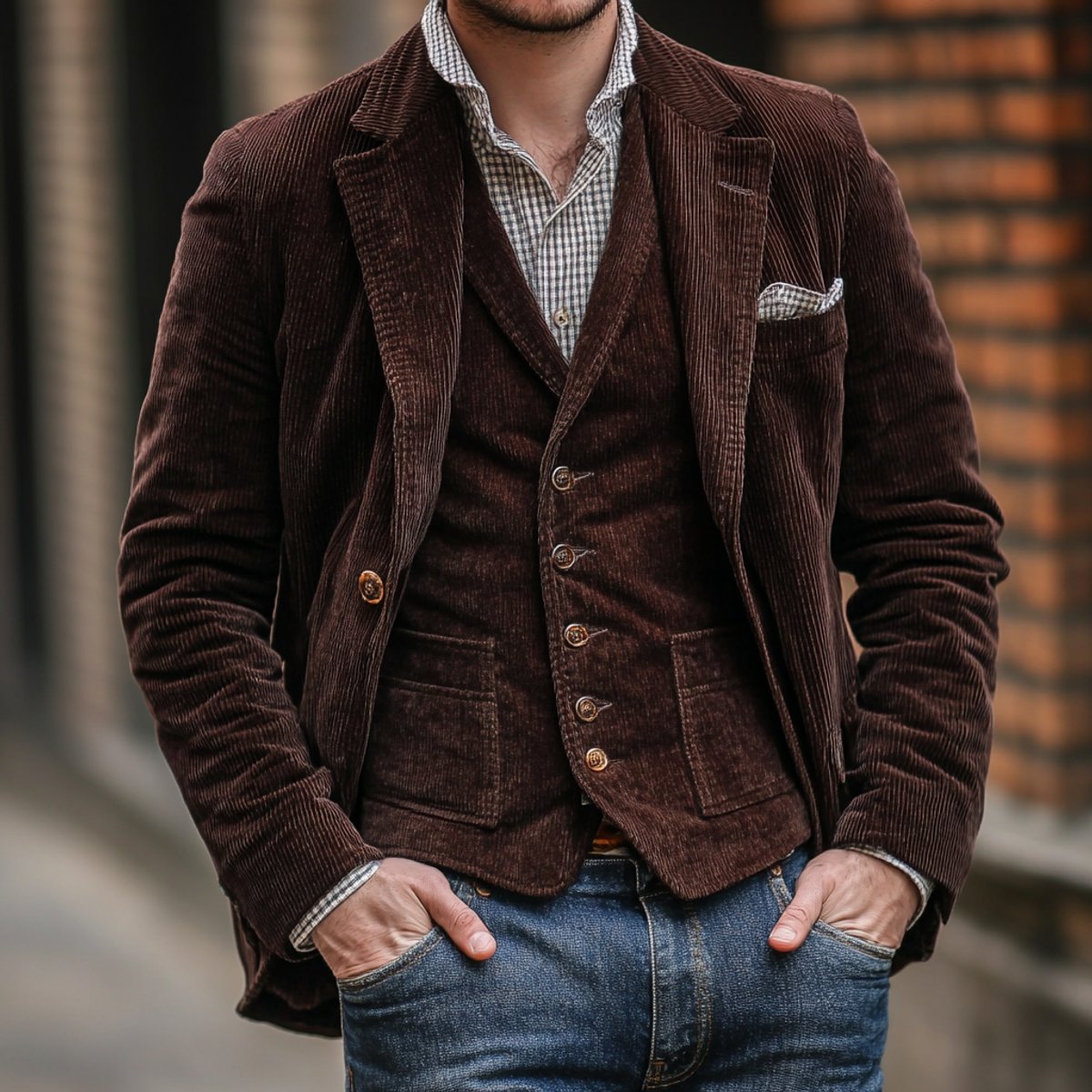 Titus - Men's Ribbed Corduroy Blazer and Matching Vest Set