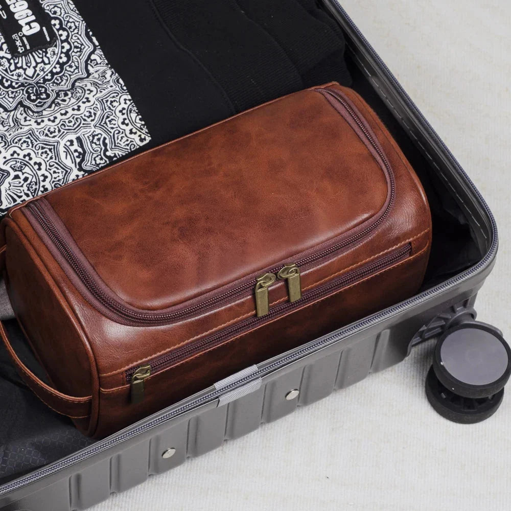 Toiletry Bag | Premium Leather Water-Repellent & Organizer Pockets | 25 x 13 x 13 cm