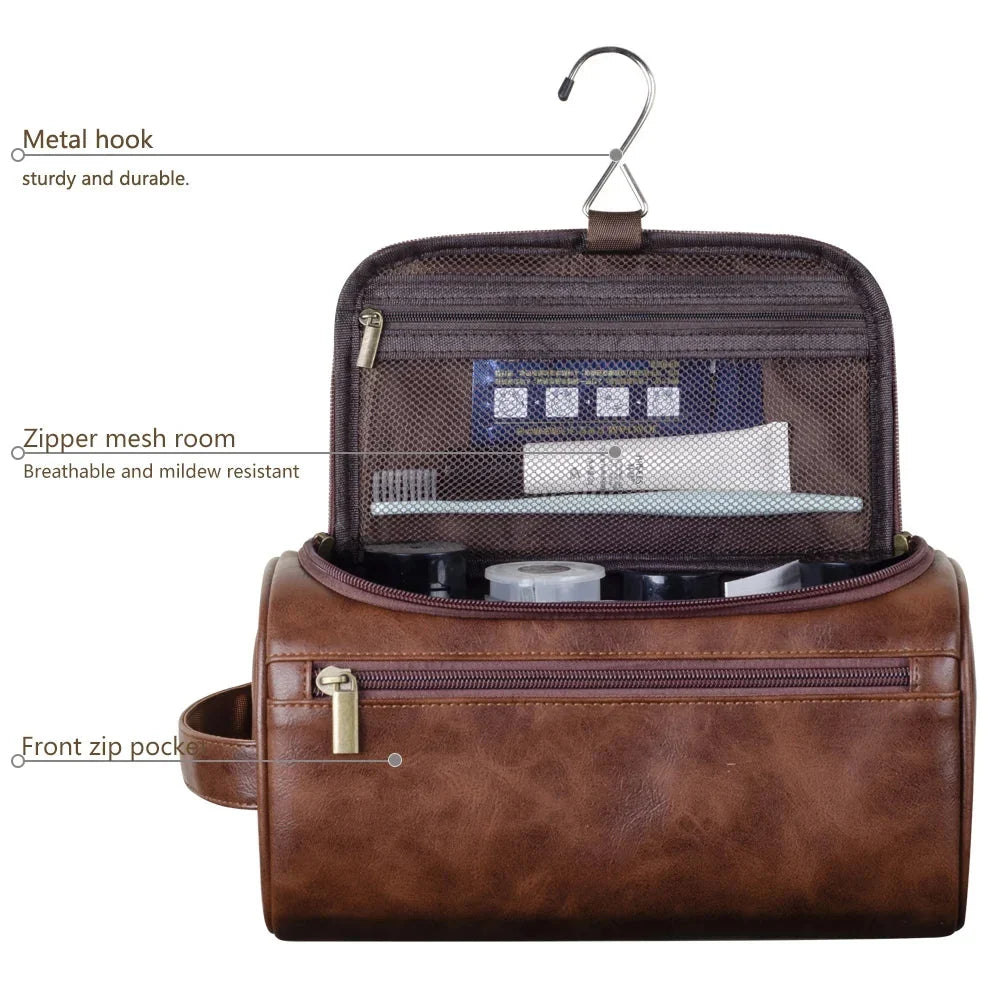 Toiletry Bag | Premium Leather Water-Repellent & Organizer Pockets | 25 x 13 x 13 cm
