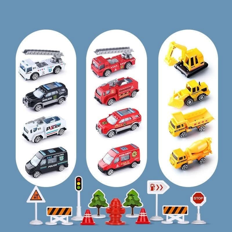 Toy Airplane Playset with Fold-Out Tracks Working Crane and Mini Vehicles