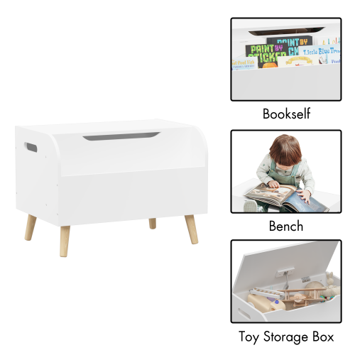 Toy Box Storage Organizer Chest with Front Book Display Shelf and Wooden Legs Bins