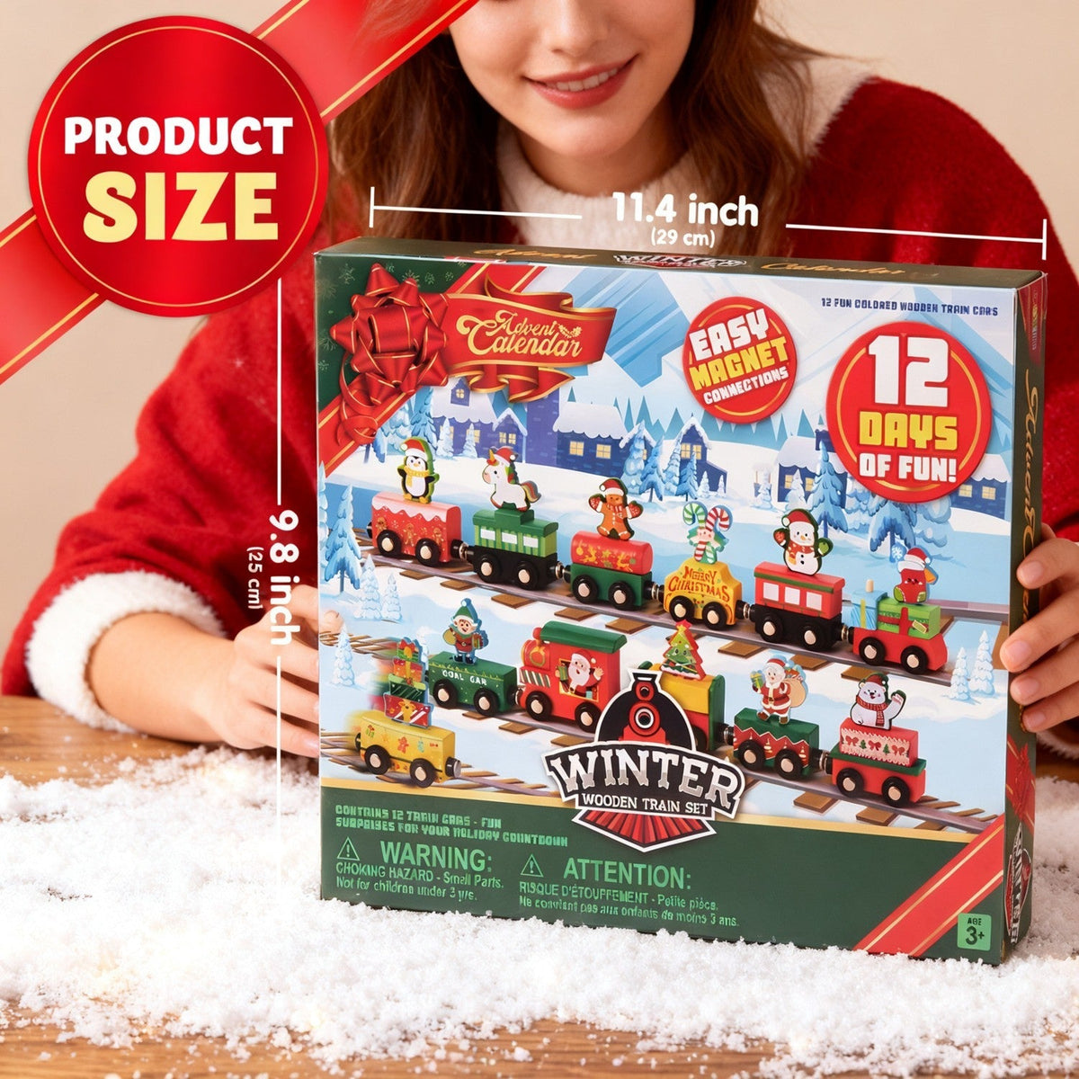 Train Advent Calendar with 12 Magnetic Friction-Powered Train Cars