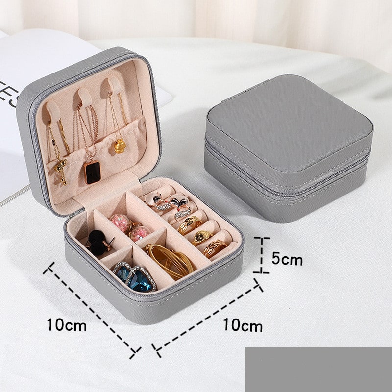 Travel Jewelry Box Organizer Case with Velvet Lining and Padded Ring Rolls Stand Up Armoire