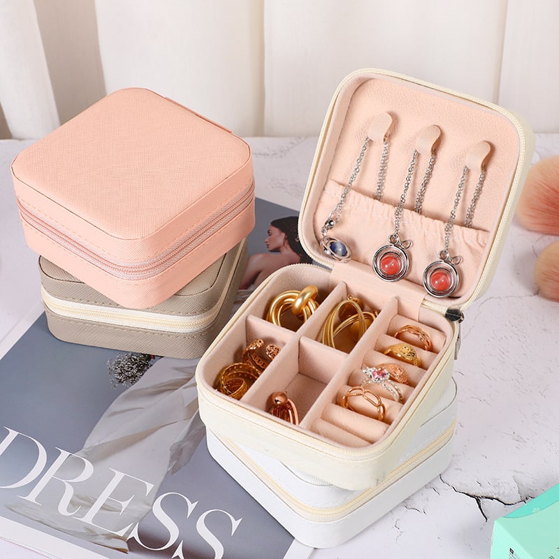 Travel Jewelry Box Organizer Case with Velvet Lining and Padded Ring Rolls Stand Up Armoire