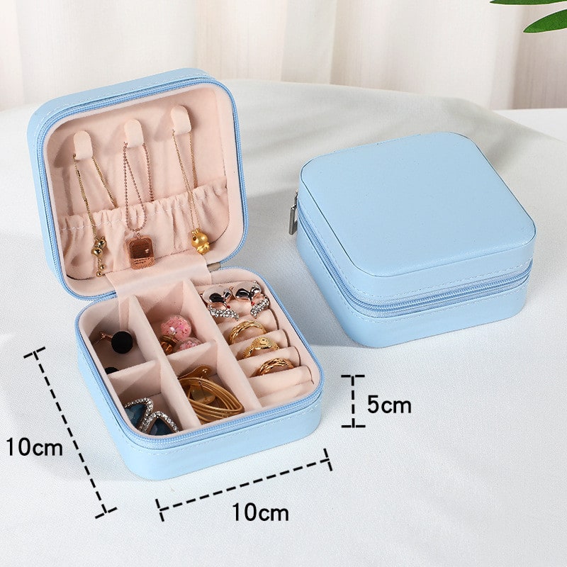 Travel Jewelry Box Organizer Case with Velvet Lining and Padded Ring Rolls Stand Up Armoire