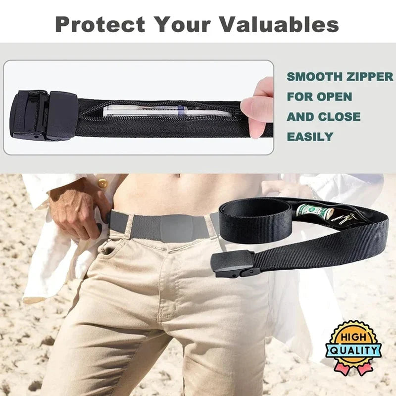 Travel Money Belt | Hidden Zipper Pocket & Anti-Slip Metal Buckle