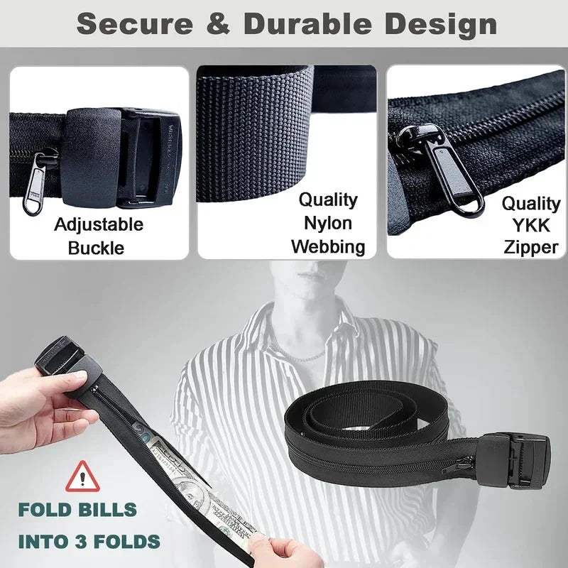 Travel Money Belt | Hidden Zipper Pocket & Anti-Slip Metal Buckle