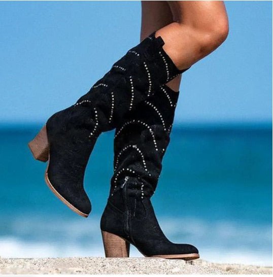 Bexley | Studded Western Slouch Knee-High Boots