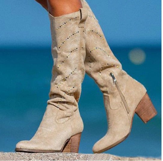 Bexley | Studded Western Slouch Knee-High Boots