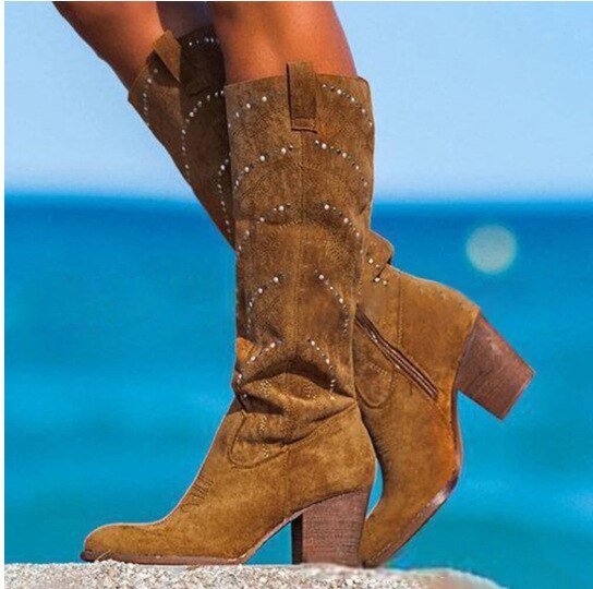Bexley | Studded Western Slouch Knee-High Boots