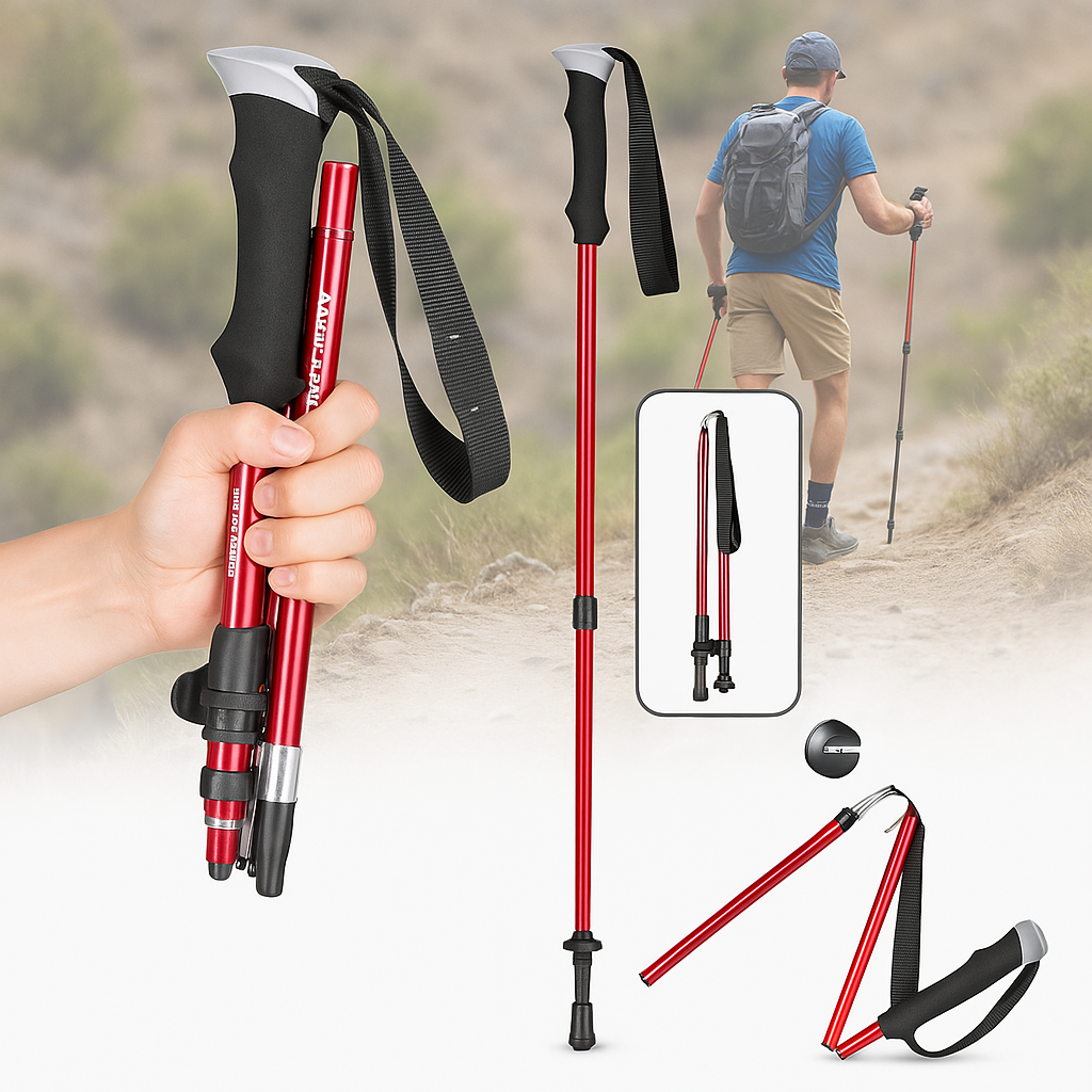 Trekking Poles Collapsible Folding Walking Sticks with Adjustable Height and Foam Grip