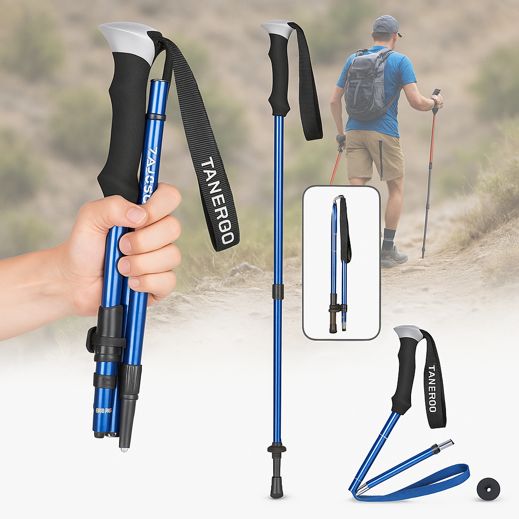 Trekking Poles Collapsible Folding Walking Sticks with Adjustable Height and Foam Grip