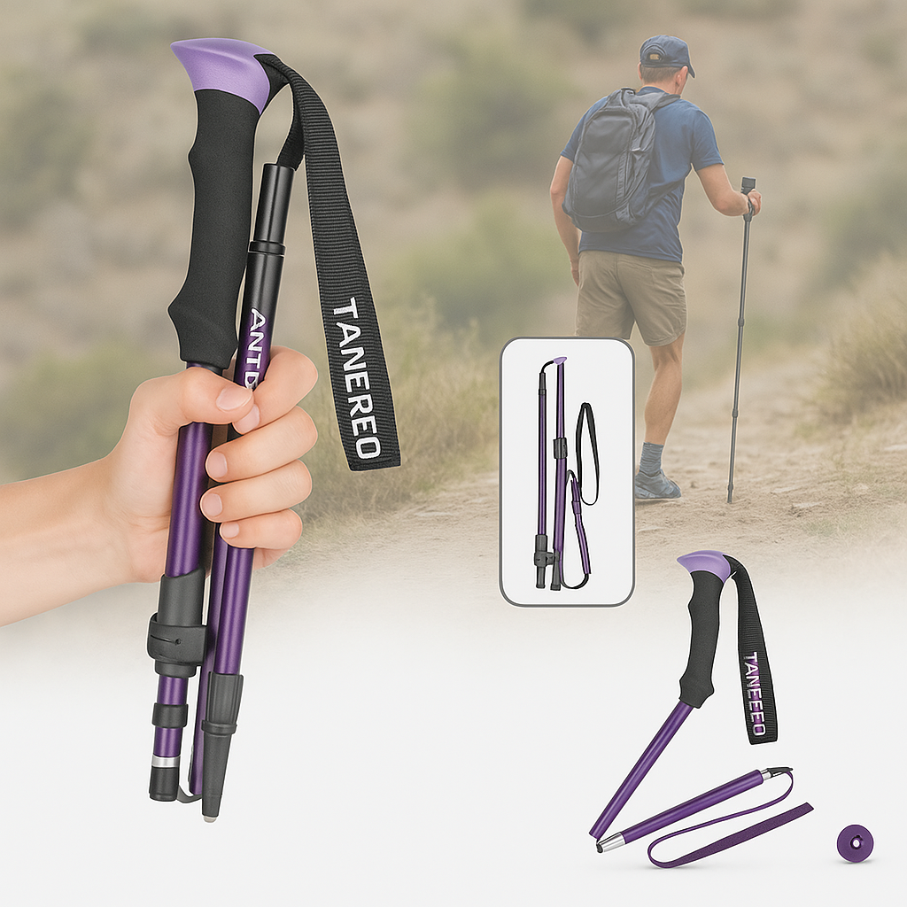 Trekking Poles Collapsible Folding Walking Sticks with Adjustable Height and Foam Grip