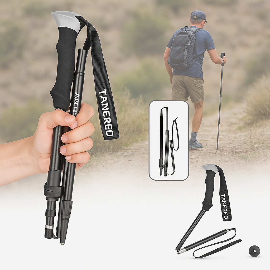 Trekking Poles Collapsible Folding Walking Sticks with Adjustable Height and Foam Grip