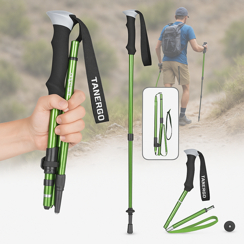 Trekking Poles Collapsible Folding Walking Sticks with Adjustable Height and Foam Grip