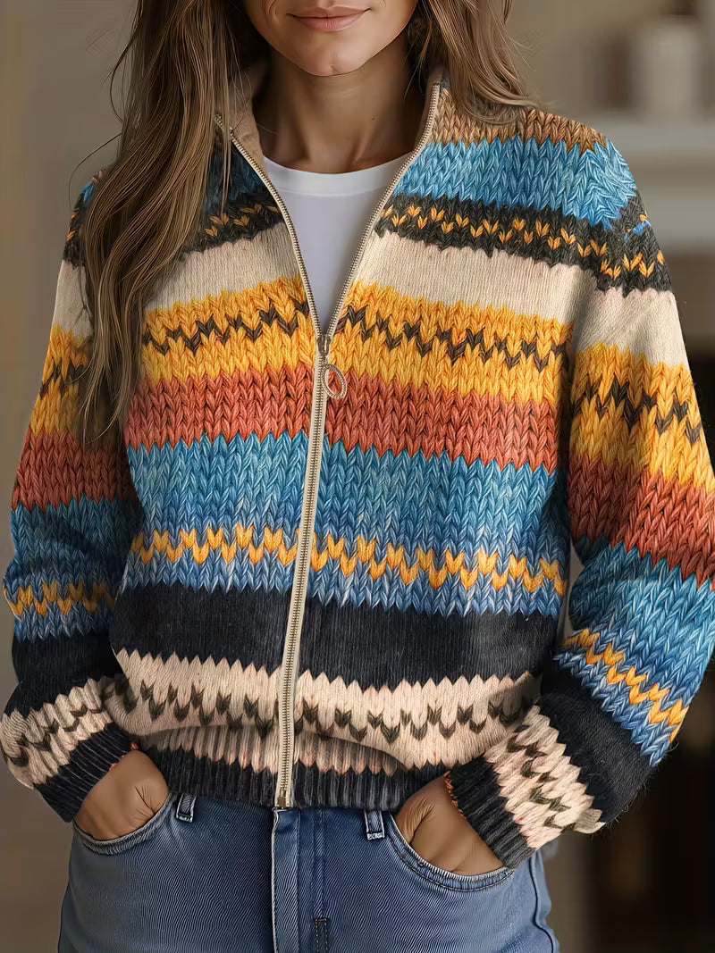 Norah | Striped Zip-Up Knit Cardigan