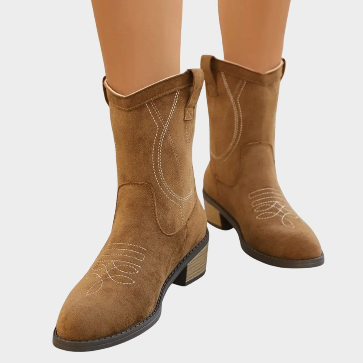 Vanessa | Women's Faux Suede Embroidered Cowgirl Boots Block Heel Ankle
