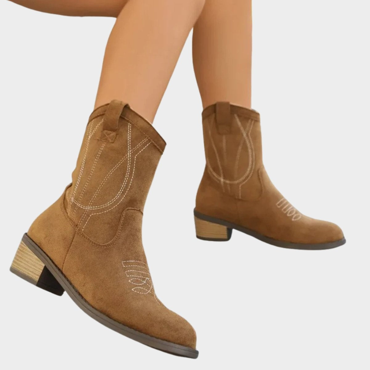Vanessa | Women's Faux Suede Embroidered Cowgirl Boots Block Heel Ankle