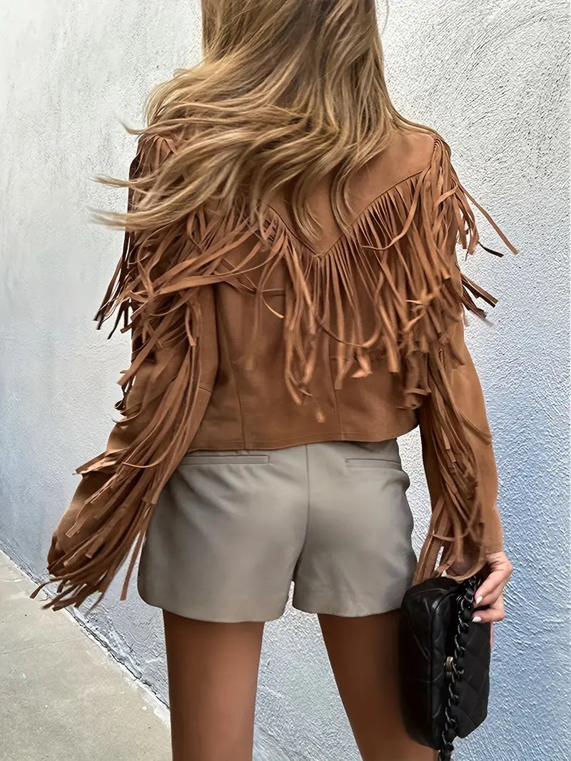 Cora | Women's Fringe Faux Suede Jacket Boho Cropped Western
