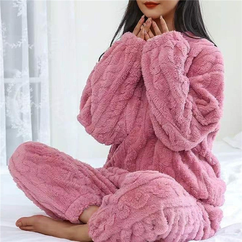 Hailey | Women's Fleece Pajama Set Crew Neck Loungewear