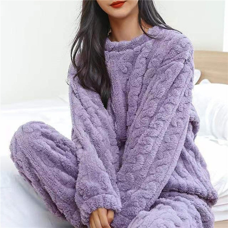 Hailey | Women's Fleece Pajama Set Crew Neck Loungewear
