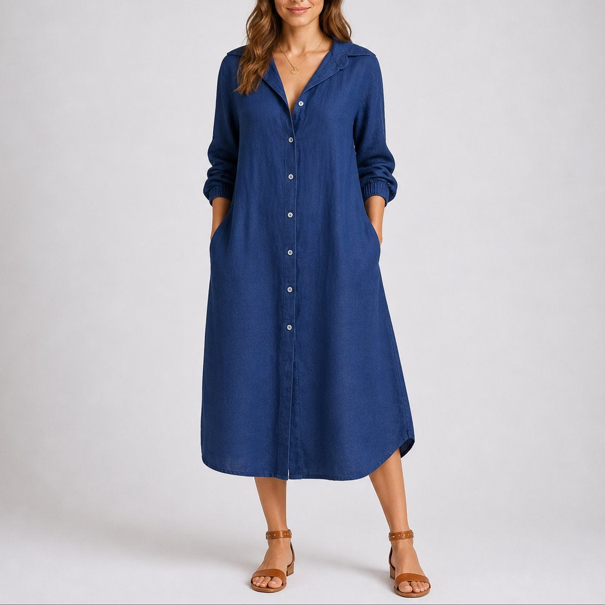 Sophia | Women's Long Sleeve Winter Wedding Guest Dress Midi Shirt Dress