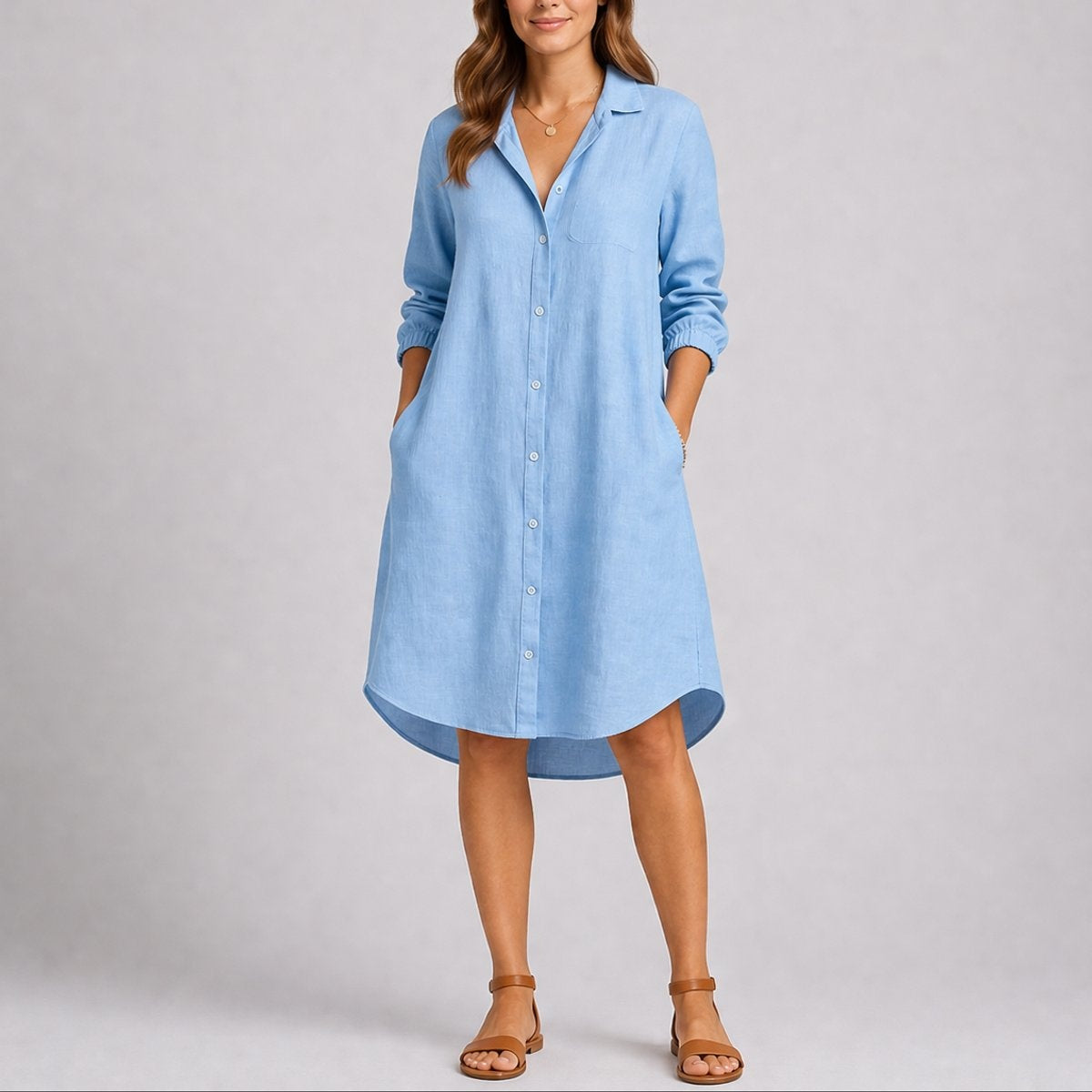 Sophia | Women's Long Sleeve Winter Wedding Guest Dress Midi Shirt Dress