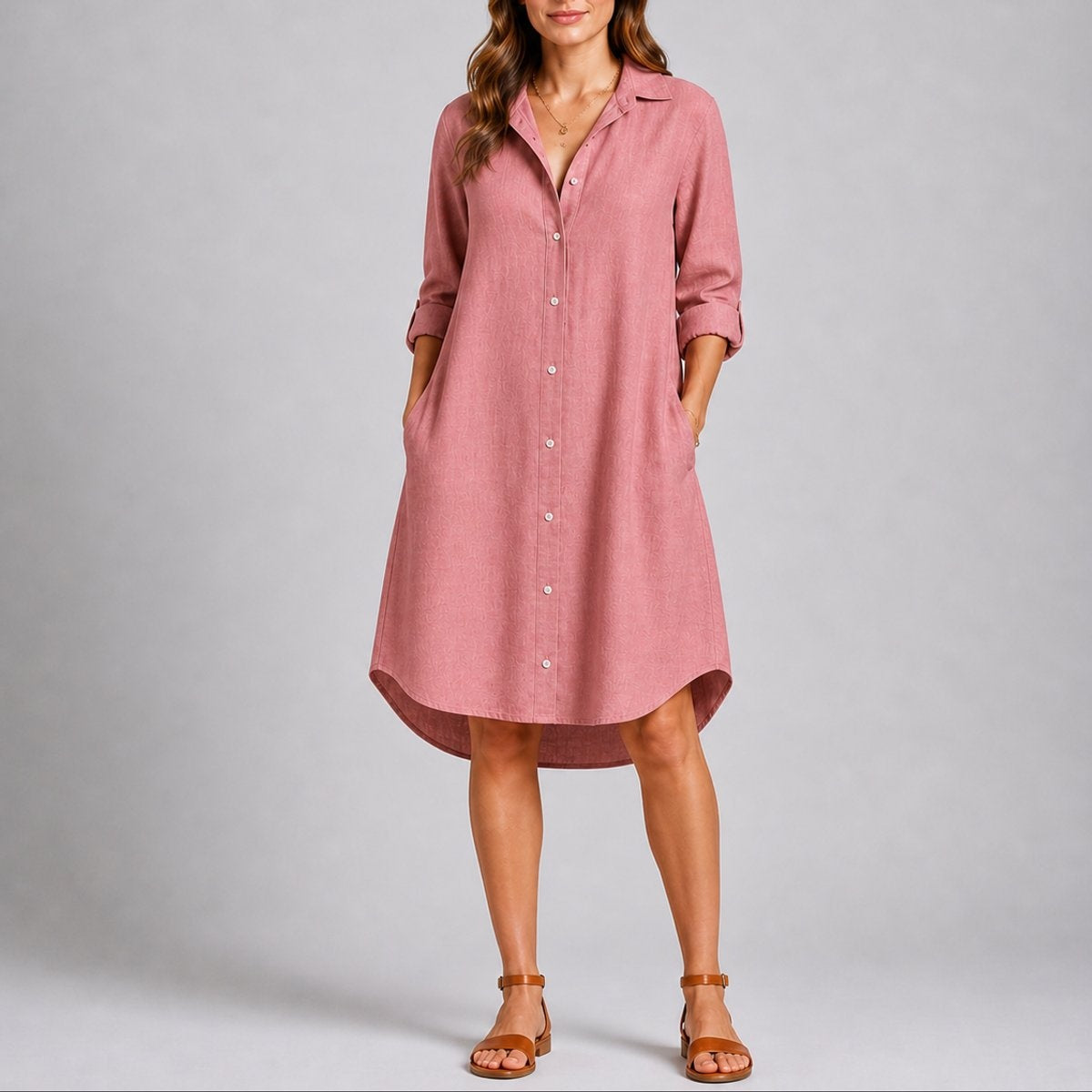 Sophia | Women's Long Sleeve Winter Wedding Guest Dress Midi Shirt Dress