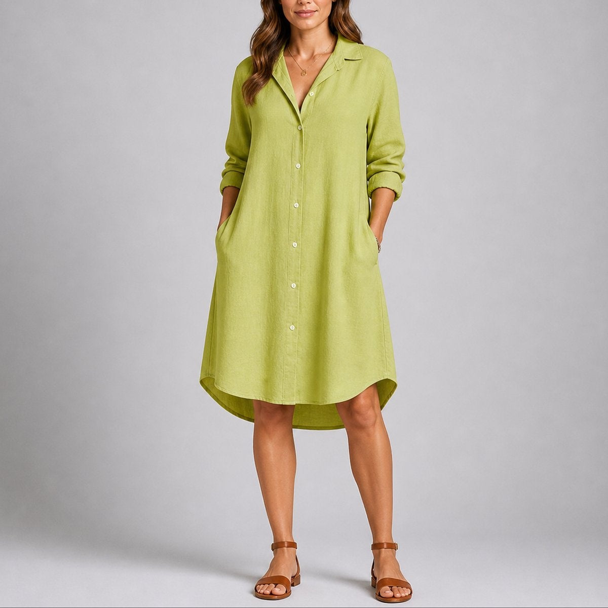 Sophia | Women's Long Sleeve Winter Wedding Guest Dress Midi Shirt Dress