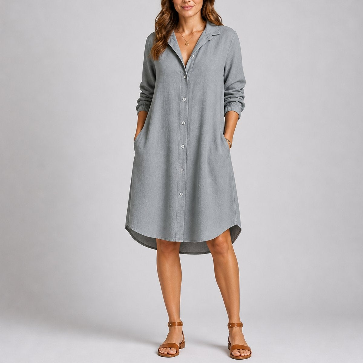 Sophia | Women's Long Sleeve Winter Wedding Guest Dress Midi Shirt Dress