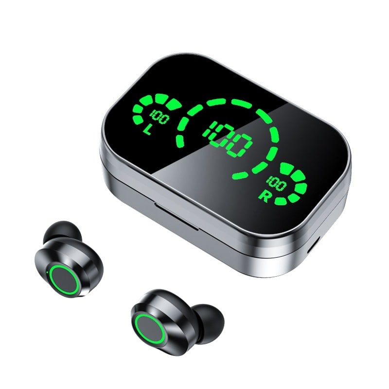 True Wireless Earbuds with Noise Cancelling Mic and Digital Display Charging Case