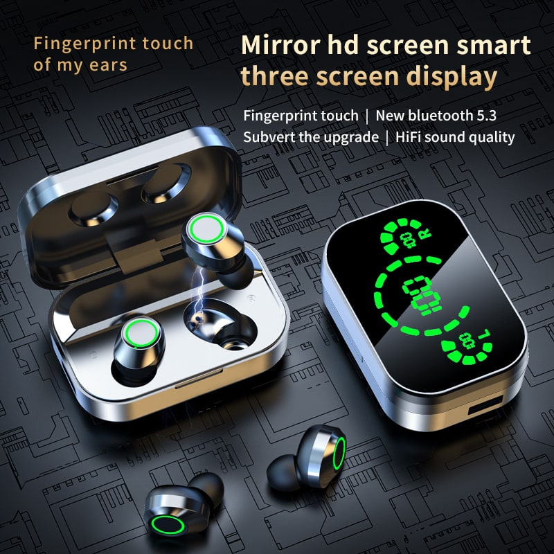 True Wireless Earbuds with Noise Cancelling Mic and Digital Display Charging Case
