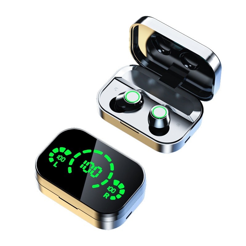 True Wireless Earbuds with Noise Cancelling Mic and Digital Display Charging Case