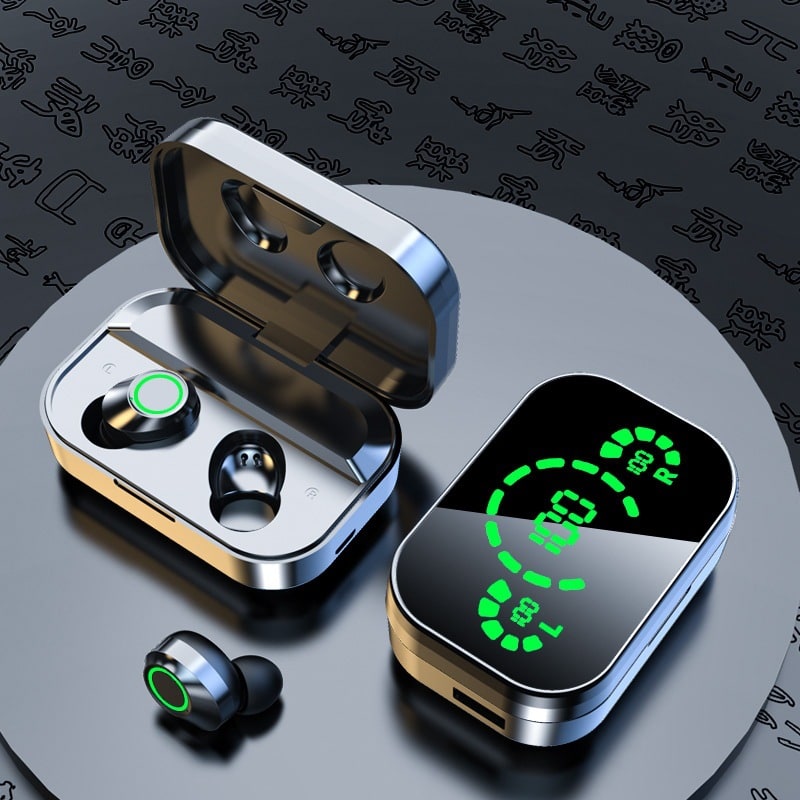 True Wireless Earbuds with Noise Cancelling Mic and Digital Display Charging Case