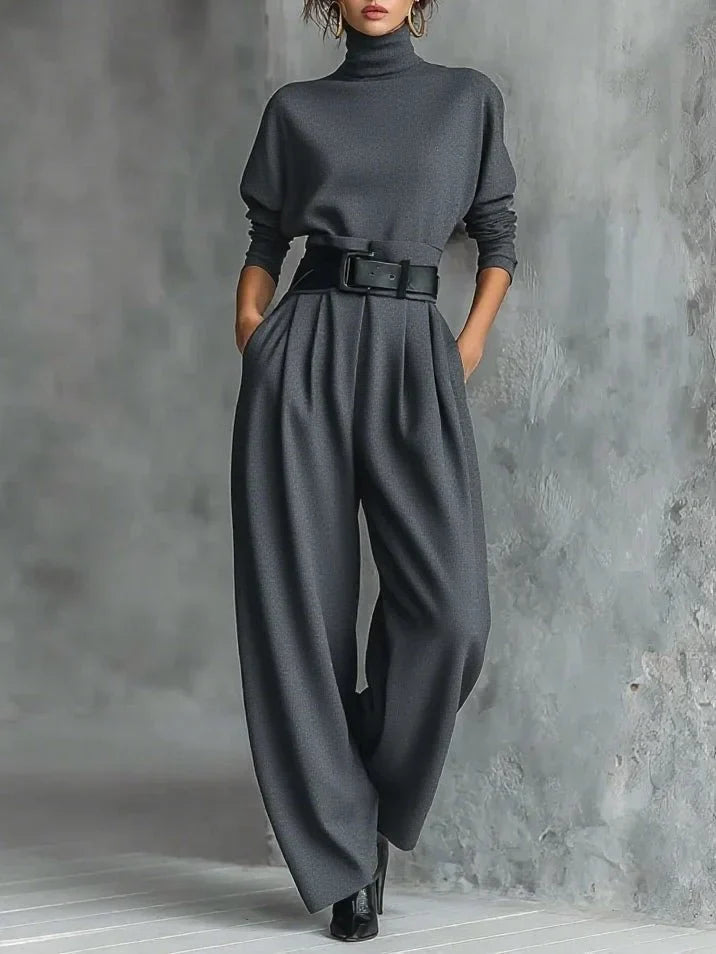 Women's roll neck two piece set with wide leg pants